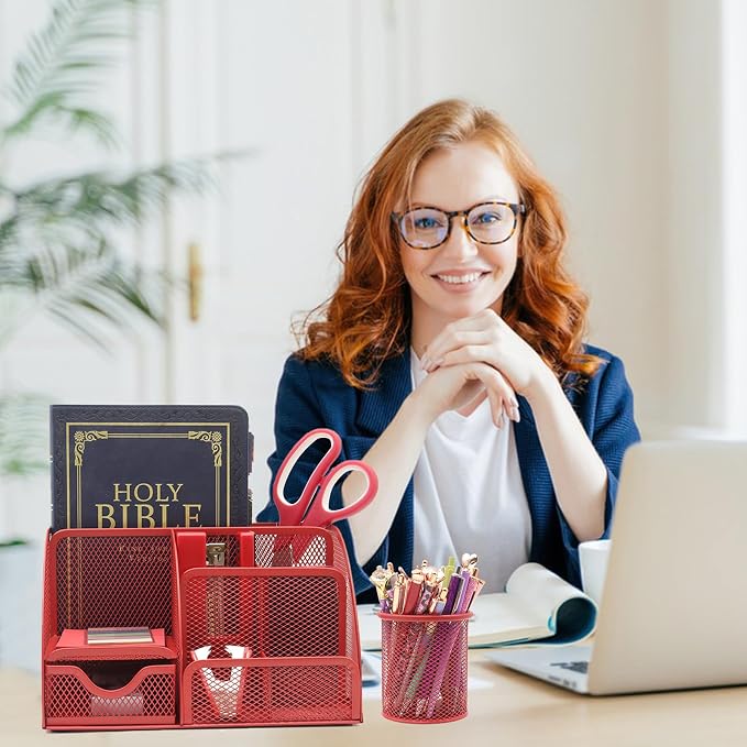 12 in 1 Red Desk Organizers and Accessories, Office Supplies Set Gifts - Image 6