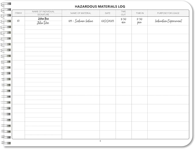BookFactory Hazardous Material Log Book/Haz Mat Materials Tracking Logbook - Image 3