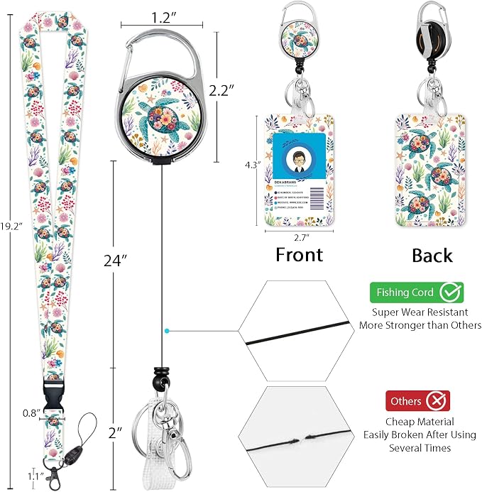 Sea Turtle Lanyards for ID Badges, Badge Holder Retractable Reel Cruise | - Image 5