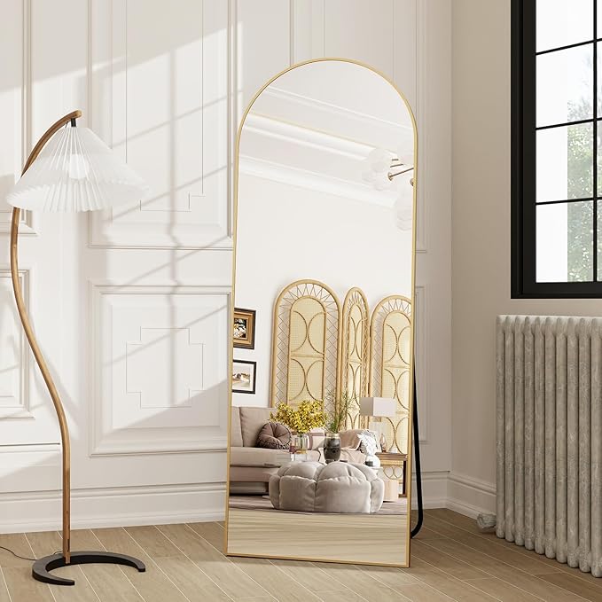 HARRITPURE 58"x18" Arched Full Length Mirror Free Standing Leaning Mirror Hanging Mounted Mirror Aluminum Frame Modern Simple Home Decor for Living Room Bedroom Cloakroom, Gold-DeskLoop Office