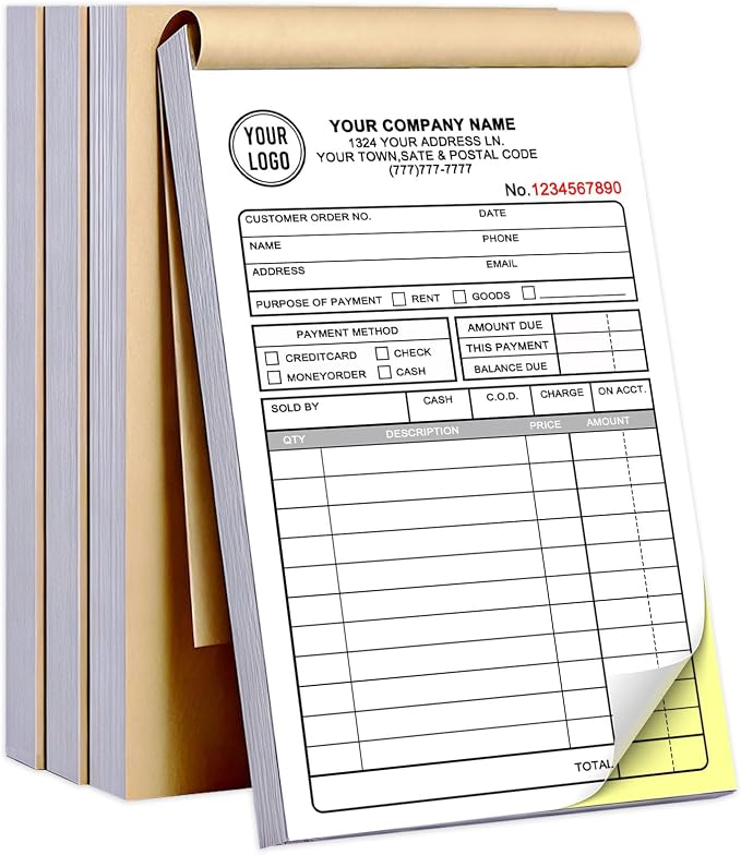 Custom Invoice Book with Logo 100 Set Personalized Receipt Books Customized by Unknown
