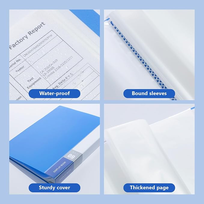 M&G 60 Pocket Binder with Plastic Sleeves（Blue, Presentation Book, 8.5 x 11.8 - Image 4