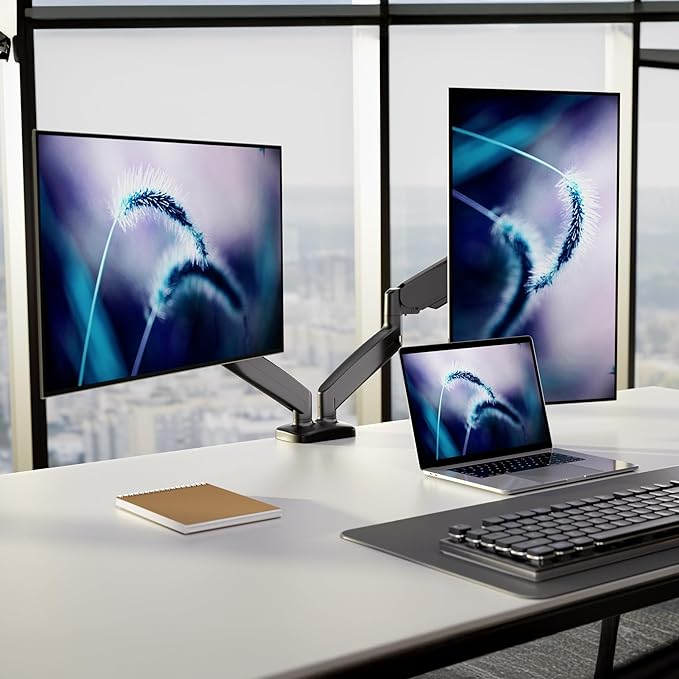Mount-It! Dual Monitor Desk Mount – Full Motion Gas Spring Arms, Fits 13 to 32 Inch Screens, Holds 17.6 lbs per Arm, Dual Monitor Stand, VESA Mount, C-Clamp & Grommet Base-DeskLoop Office