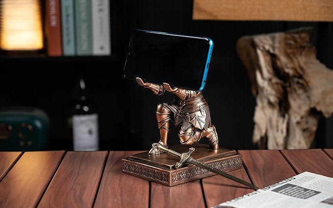 Medieval Armored Warrior Knight Pen Holder Desk Organizers and Accessories Resin Pencil Holder Paperweight as Gift with a Cool Letter Opener for Desk (Copper)-DeskLoop Office