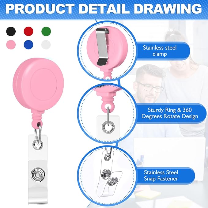 Harloon 150 Pcs Retractable Badge Reel Teacher Clips Holder Mixed Solid Color - Image 3