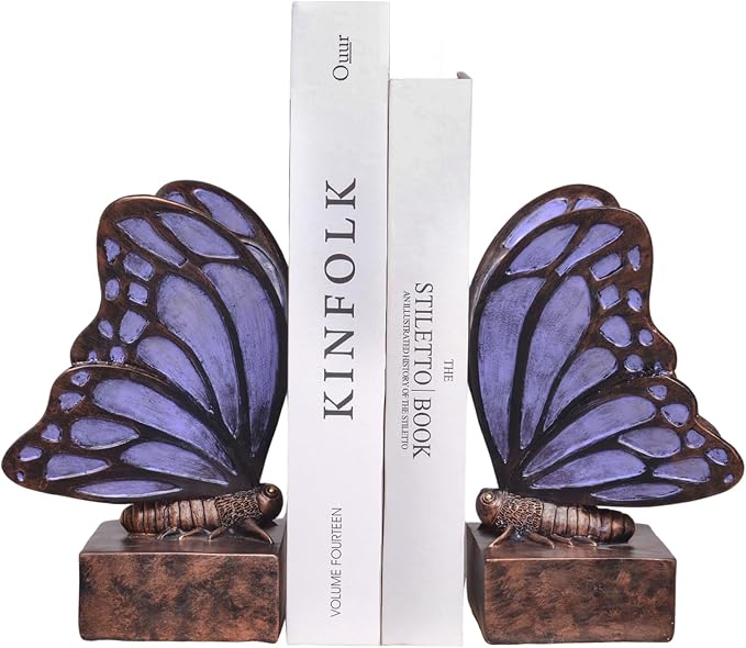 Vintage Purple Butterfly Bookends, Resin Book Ends by Kakizzy