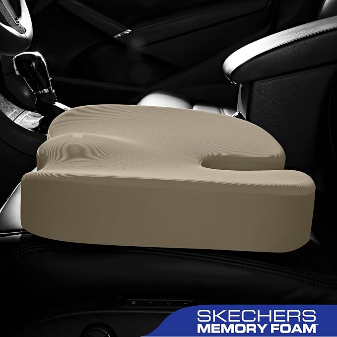 Skechers Memory Foam Seat Cushion,Office Chair Cushion for Tailbone Pain Relief,Butt Pillow for Office Chair,Car seat Cushion,Computer Desk,Long Sitting Office Workers,and Car Drivers,Beige-DeskLoop Office