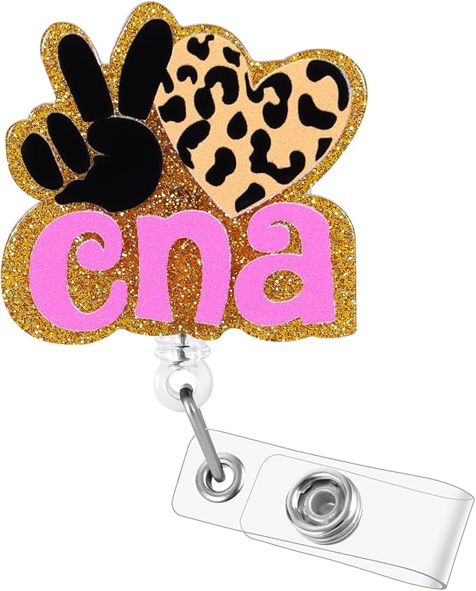 Cute CNA Badge Reel, Leopard Heart Retractable ID Card Badge Holder by BEZTN