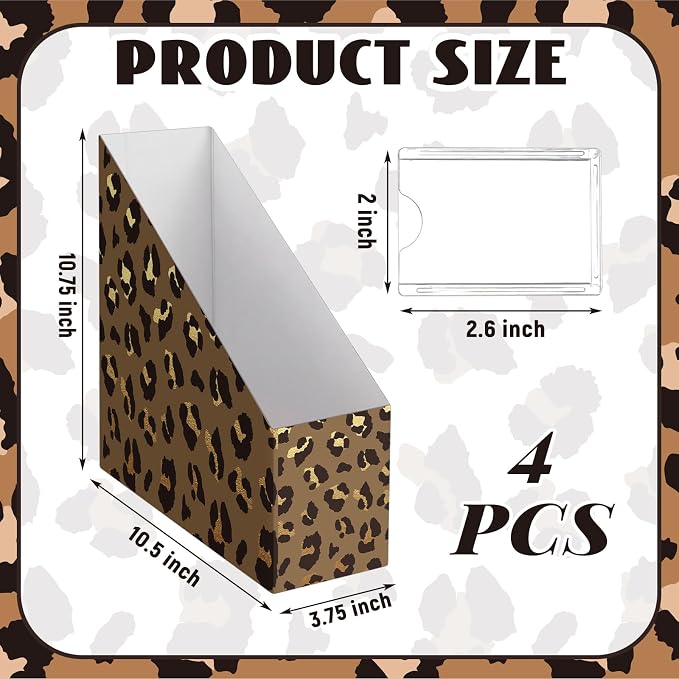 AmazingSpark Set of 4 Leopard Print Magazine Holder Decorative Foldable - Image 2
