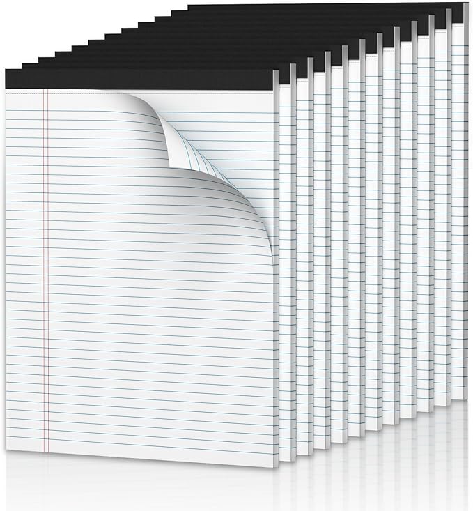 Legal Pads 8.5 x 11.75 Inch Notepad, 12 Pack White Legal Pads 8.5 x 11.75 College Ruled Notepads, Micro Perforated Desk Notepad with Study Backboard, White Notepads for School College Office Business-DeskLoop Office