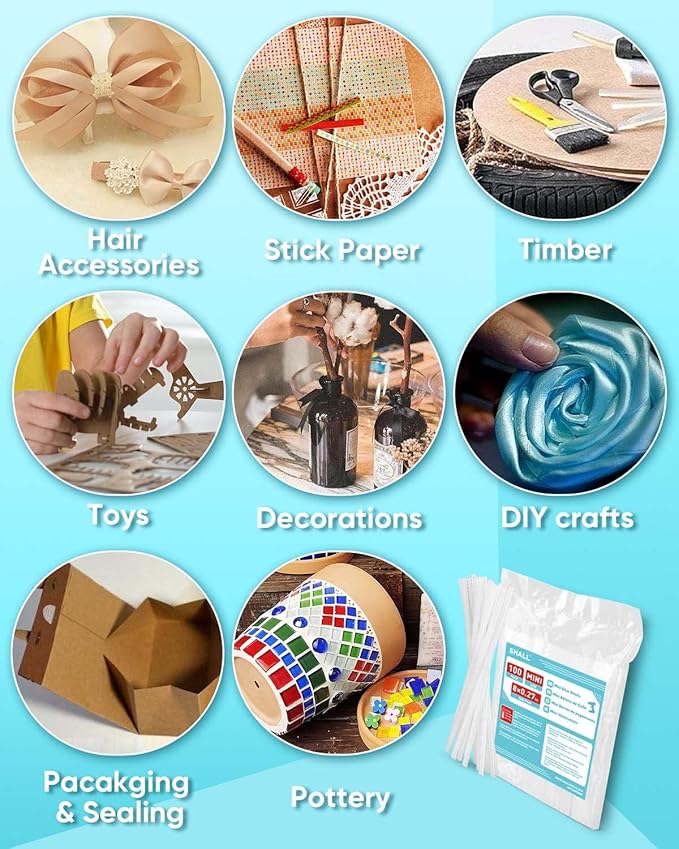 SHALL Mini Hot Glue Sticks, 0.27” Dia x 8” Long, 100-pack Clear Hot Melt Glue Gun Sticks for All-temp Mini Glue Guns, Multipurpose for Kids Adults DIY Art Craft Sealing Repairing Festival Decoration-DeskLoop Office