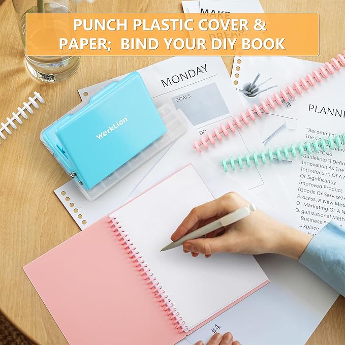 Worklion Binding Machine for Planner: Small Bookbinding Machine with Multicolor Loose Leaf Binder Rings for Making 26 Holes/B5 Paper, 30 Holes/A4, 20 Holes/A5 Book, 29 Holes/Letter Size, Blue-DeskLoop Office