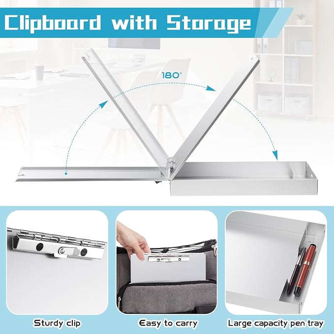 Seajan Aluminum Clipboard with Storage Metal Clip Board Folder Letter Size Form - Image 3