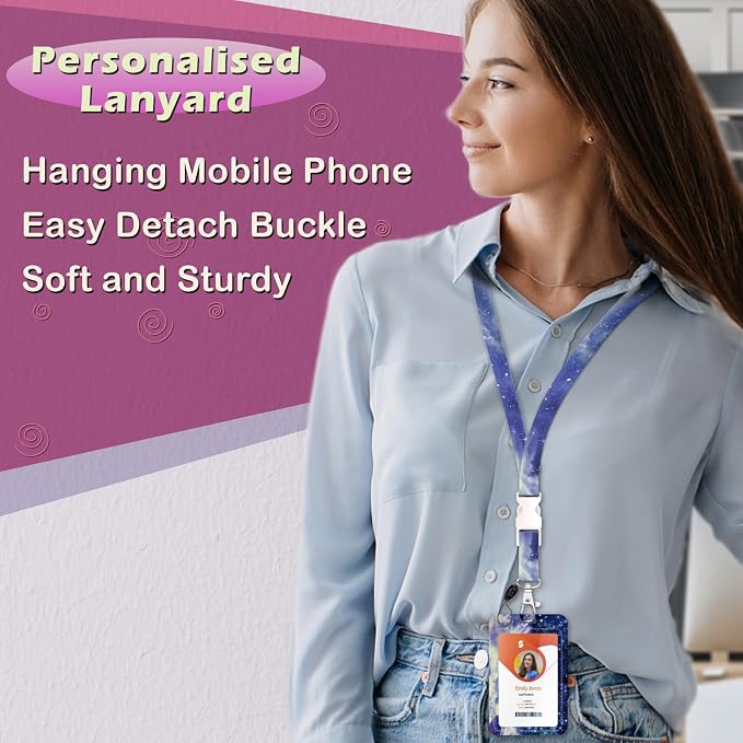 ID Badge Holder with Lanyard, Retractable ID Badge Card Holders Detachable Neck - Image 4