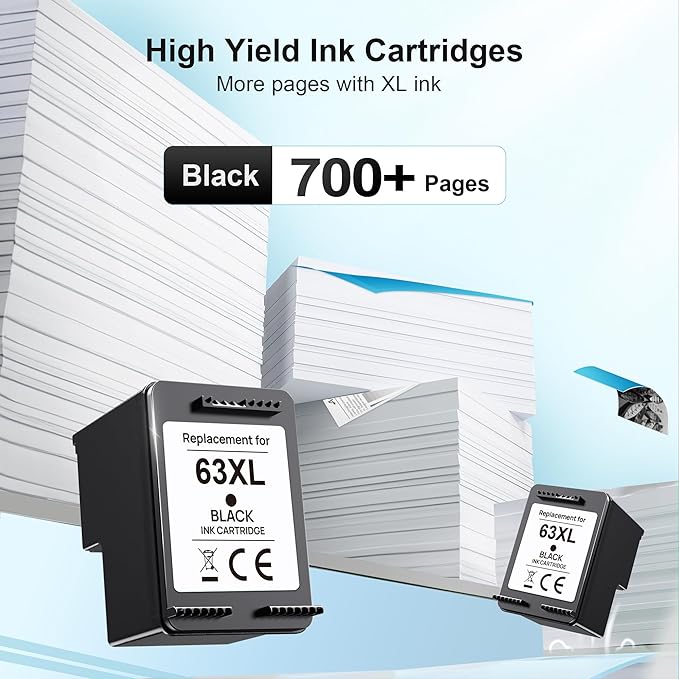 63XL Black Ink Cartridge High-Yield for HP Ink 63 Replacement for HP 63 Black Ink Cartridge Works for HP OfficeJet 3830 4650 5255 5258 5200 Envy 4520 4512 4510 DeskJet 1112 2130 3630 F6U64AN (2 Pack)-DeskLoop Office
