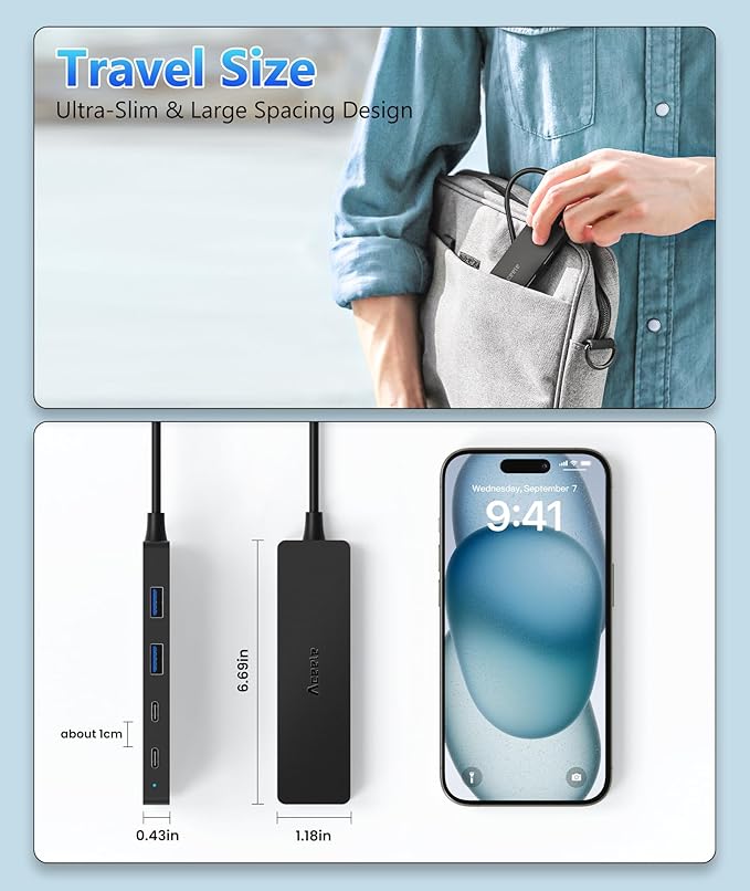 Aceele USB Hub 3.0 Splitter with 2 USB-C and 2 USB-A, 4 Ports Ultra-Slim Multiport Expander Adapter with 4ft Extension Long Cable Cord, USB Extender for Desktop, Computer, PC, Laptop, iMac and More-DeskLoop Office