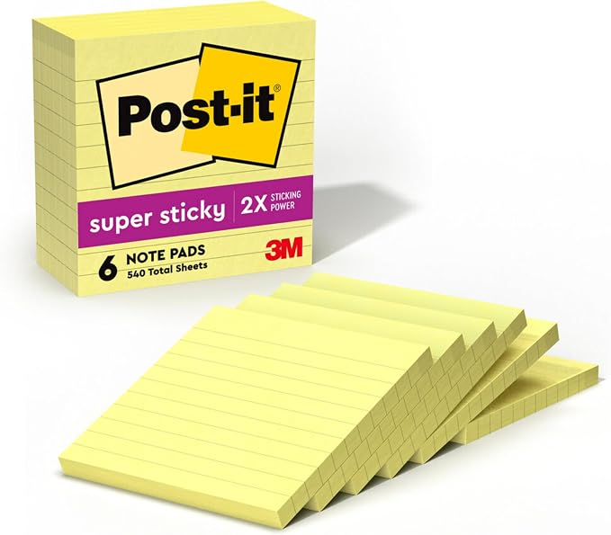 Post-it Super Sticky Lined Notes, 6 Sticky Note Pads, 4 x 4 in., Home or Office by Unknown