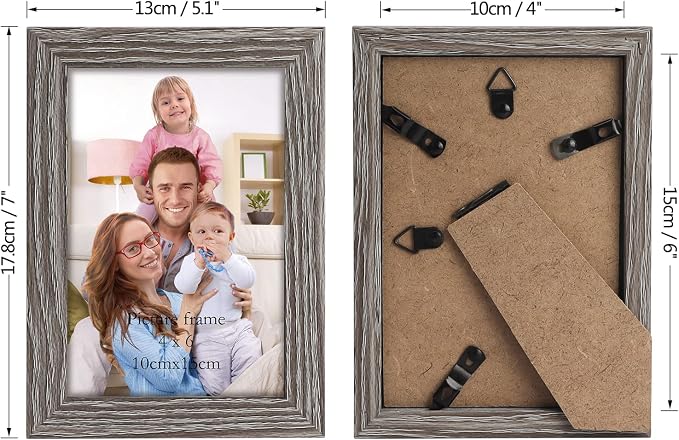 Giftgarden 4x6 Picture Frame Distressed Grey, 4 by 6 Rustic Wood-grain Gray - Image 3
