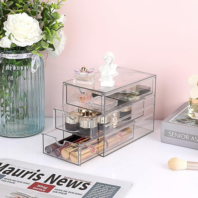 Hipiwe 3 Drawers Acrylic Drawer Organizer Clear Desktop Organizer - Image 4