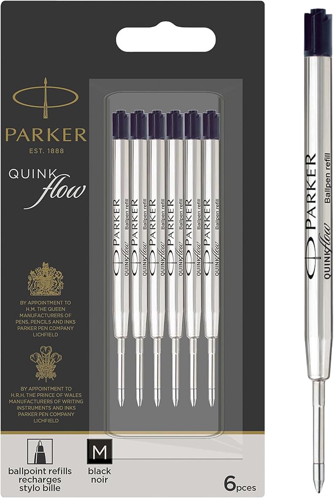 Parker QUINKflow Ballpoint Pen Refills Medium Point Black Ink 6 Count Value Pack by Unknown