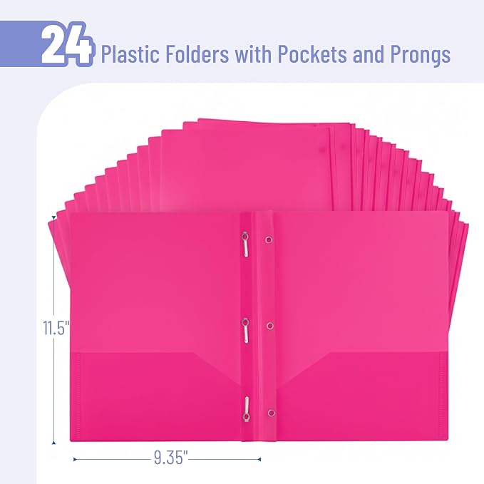 Mr. Pen- Plastic Folders with Pockets and Prongs, 24 Pack, Letter Size | Pink - Image 2