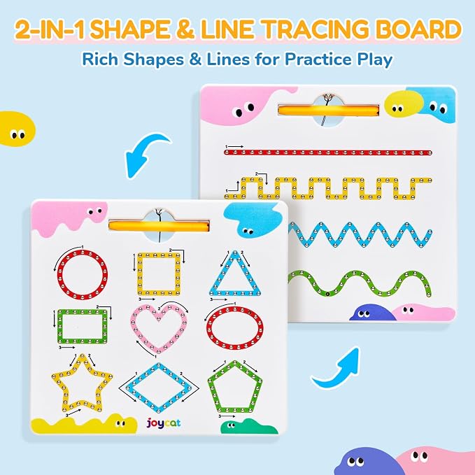 JoyCat Magnetic Shapes and Lines Tracing Board, 2-in-1 Double-Sided Pencil - Image 2