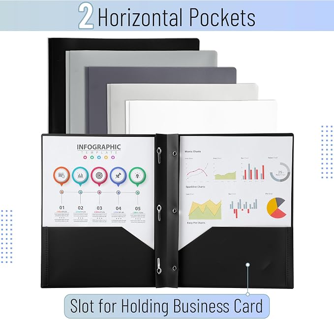 Mr. Pen- Plastic Folders with Pockets and Prongs, 5 Pack, Letter Size | - Image 3