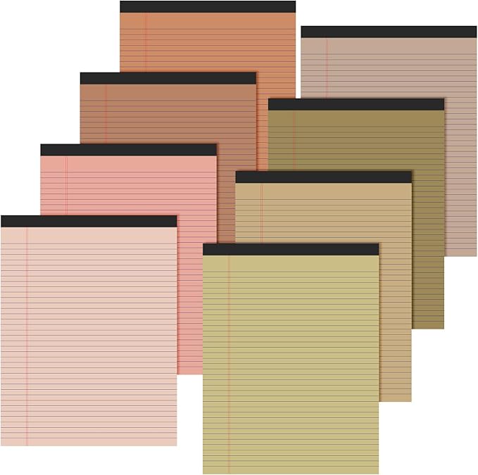 Fuutreo 8 Pcs 8.5'' x 11'' Colored Legal Pad Writing Pads Narrow Ruled 50 Sheets Per Notepad Perforated Writing Notepad Office Supplies for College Office Business (Nut Color)-DeskLoop Office