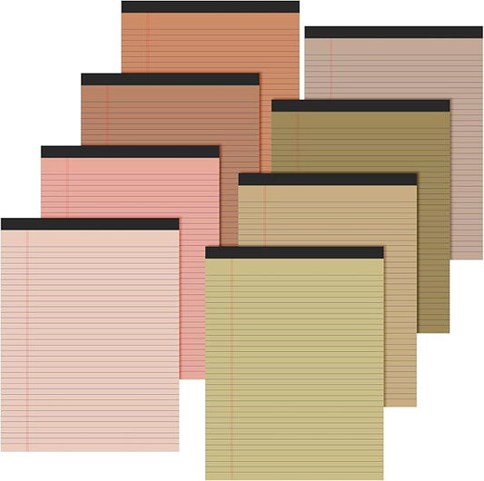 Fuutreo 8 Pcs 8.5'' x 11'' Colored Legal Pad Writing Pads Narrow Ruled 50 Sheets Per Notepad Perforated Writing Notepad Office Supplies for College Office Business (Nut Color)-DeskLoop Office