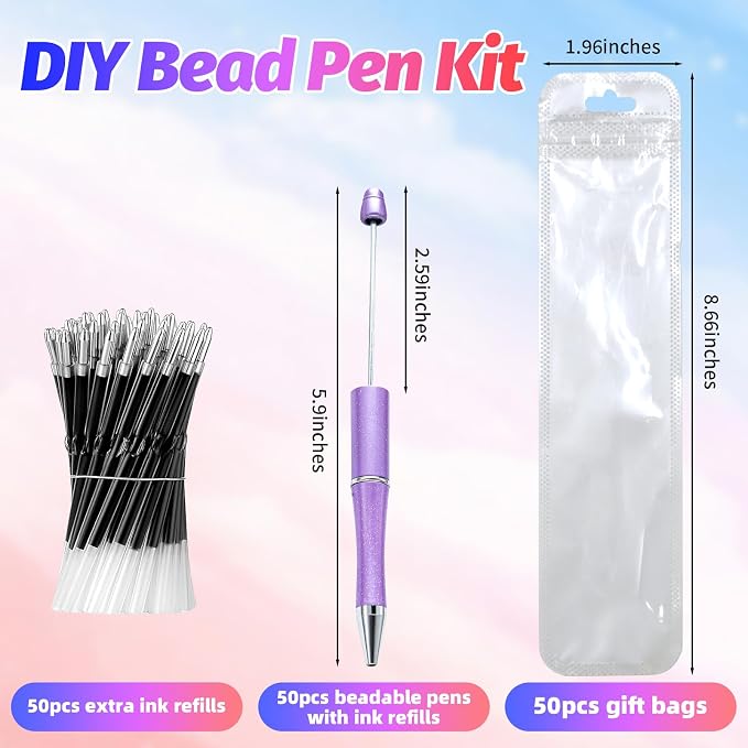 150 Pieces DIY Beadable Pen Kit – 50 Plastic Ballpoint Pens - Image 2