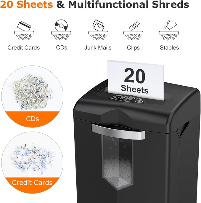 Bonsaii Heavy Duty Paper Shredder, 20 Sheet 40 Mins Large Office Crosscut - Image 2