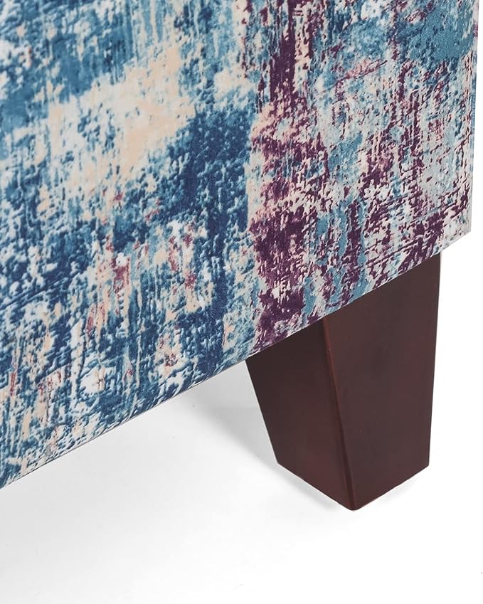 Adeco 18 Inch High Cube Ottoman Storage, Linen Chair Foot Stools, Upholstered Vanity Stool with Hinged Lid, Solid Wood Legs-DeskLoop Office