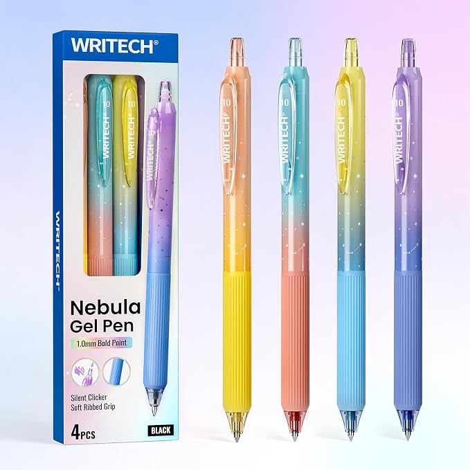 WRITECH Gel Pens Bold Point: 1.0mm Black Ink Retractable 4ct Smooth Writing by WRITECH
