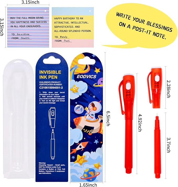 Invisible Ink Pens Gifts Cards. 24 Pack Spy Pen invisible pens with uv light for kids, Magic Pen for Secret Message, Birthday Party,Christmas, and Halloween Goodies Bags Toy(24PCS+Gifts Cards)-DeskLoop Office