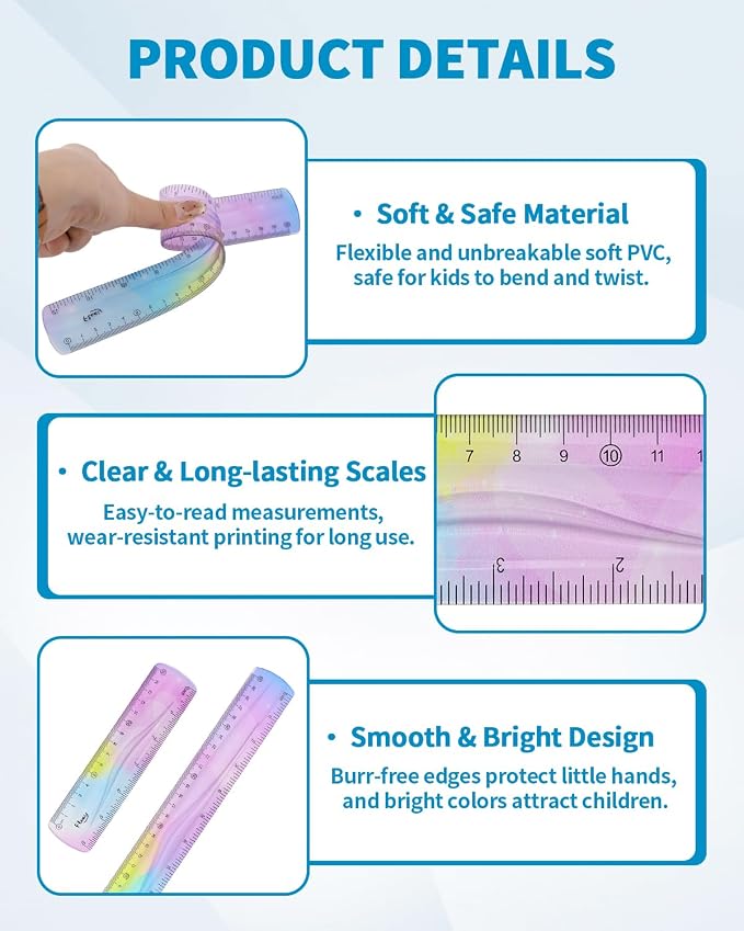 4 Pack Flexible Ruler Set, 12 Inch & 6 Inch Bendable Rulers - Image 3