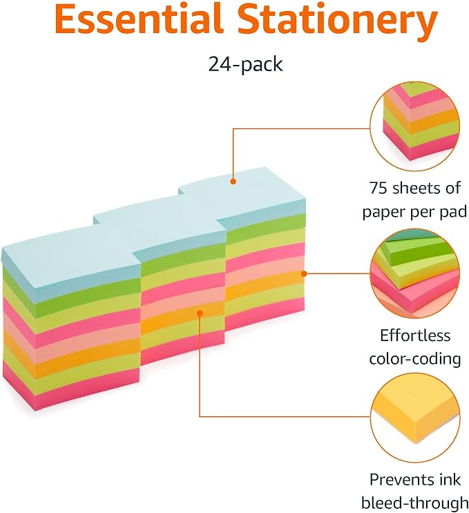 Amazon Basics Mini Rectangular Sticky Notes, 1.5x2 Inches, Bright Colors - Image 3