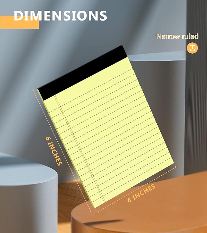 Yellow Legal Pads 4x6, 8 Pack, Narrow Ruled, Perforated, 30 Sheets per Pad | - Image 2