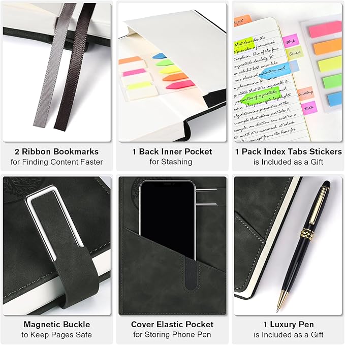 Lined Notebook Journal for Men Women, 365 Pages Numbered College Ruled Notebook, Hardcover Leather Journal with Pen & Gift Box, Thick Daily Diary, Professional Notebooks for Work, School, Business, A5-DeskLoop Office