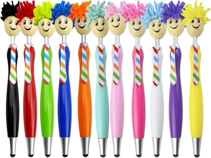 11pcs Mop Head Pens, Top Mop Fun Tip Pens, Funny Plush Hair Top Ballpoint Pen, Writing Click Pens, Mophead Ballpoint Pens, Signing Pens Office Gifts for Christmas, Back to School, Birthday-DeskLoop Office