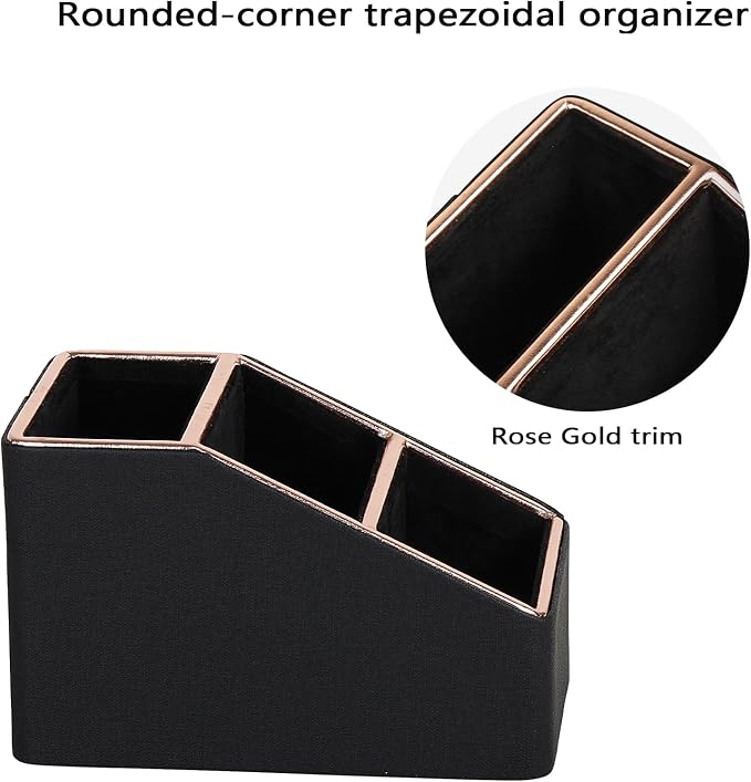 Rose Gold Edge Inlaid Leather Desktop Organizer, Remote Control Holder - Image 3