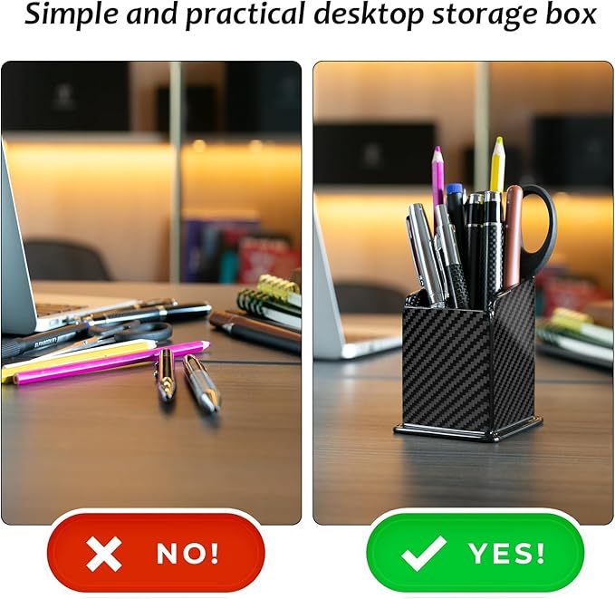 Carbon Fiber Pen Holder Pencil Holder for desk, Desktop Organizer and Black Pencil Cup for Office, School, Home,Glossy Black-DeskLoop Office