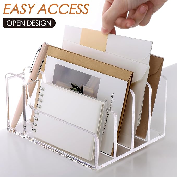 SANRUI Acrylic Mail Organizer, 5 Compartments File Holder - Image 6