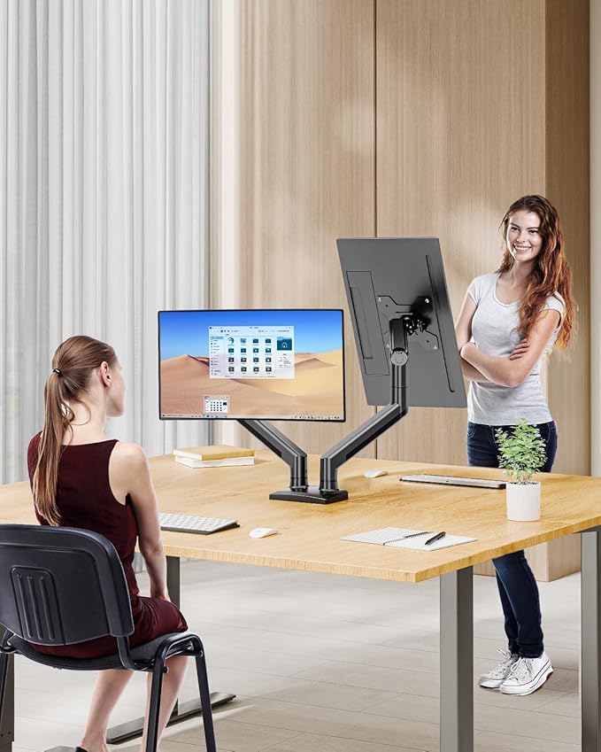 Dual Monitor Desk Mount - Adjustable Monitor Arm for 2 Monitors up to 32 inches/19.8 lbs, Double Monitor Desk Stand VESA Bracket with C-Clamp & Grommet Mounting, Swivel Computer Screen Mount, Freelift-DeskLoop Office