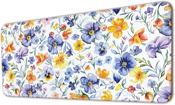 Keyboard Mat, Large Mouse Pad, Watercolor Flower by Flodirise