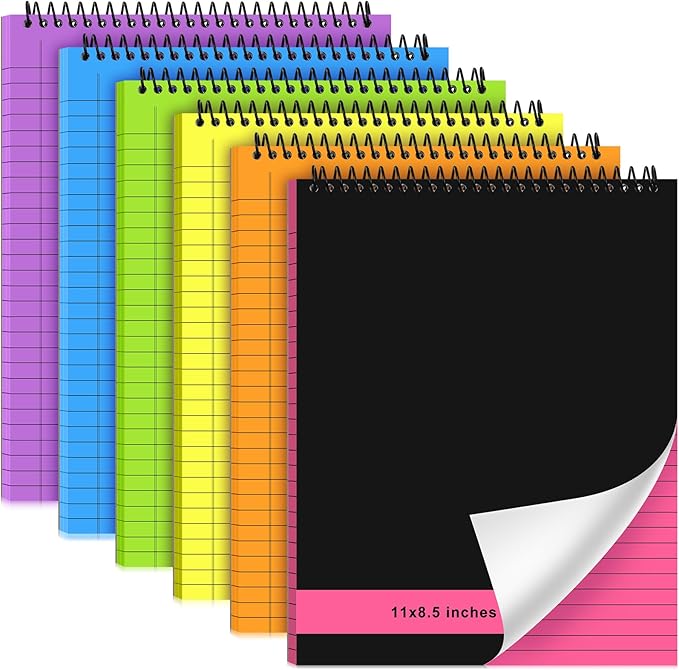 6 Pcs Legal Pad Top Spiral Bound Notebook 70 Sheets Wirebound Notepad Double Sided Ruled Memo Steno Book with Stiff Back Cover for Business(8.5 x 11 Inches,No Holes,Bright Colors)-DeskLoop Office