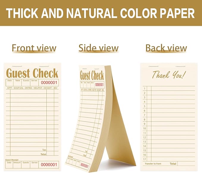 Guest Checks Books for Servers, Server Note Pads, 12 Pack, Natural Color Paper - Image 3