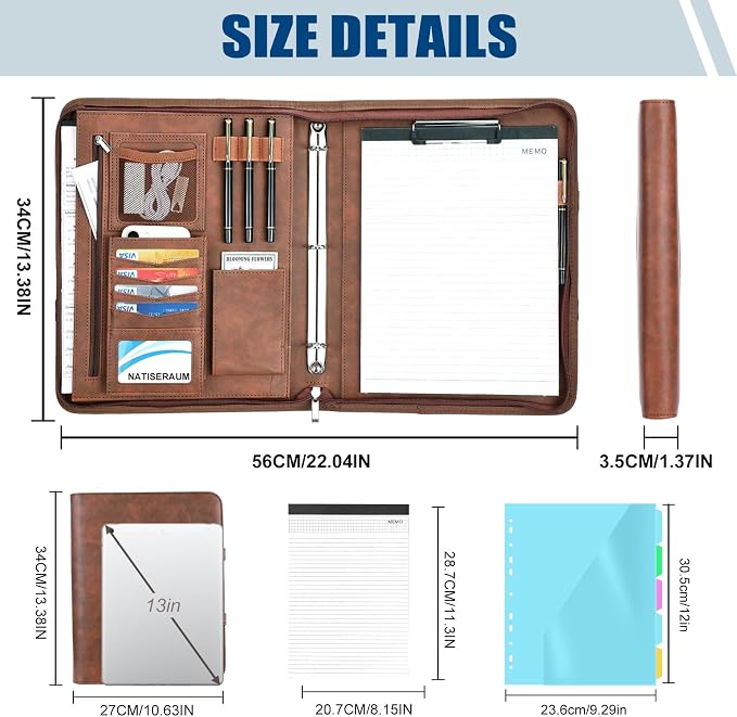 Padfolio Portfolio Binder with Handle, 3-Ring Folder Organizer, Vegan Leather - Image 2
