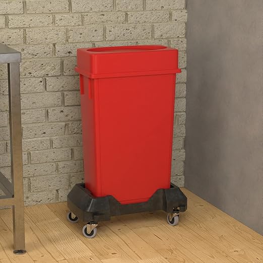 23 Gallon Red Slim Jim Trash Can with Drop Shot Lid and Dolly-DeskLoop Office