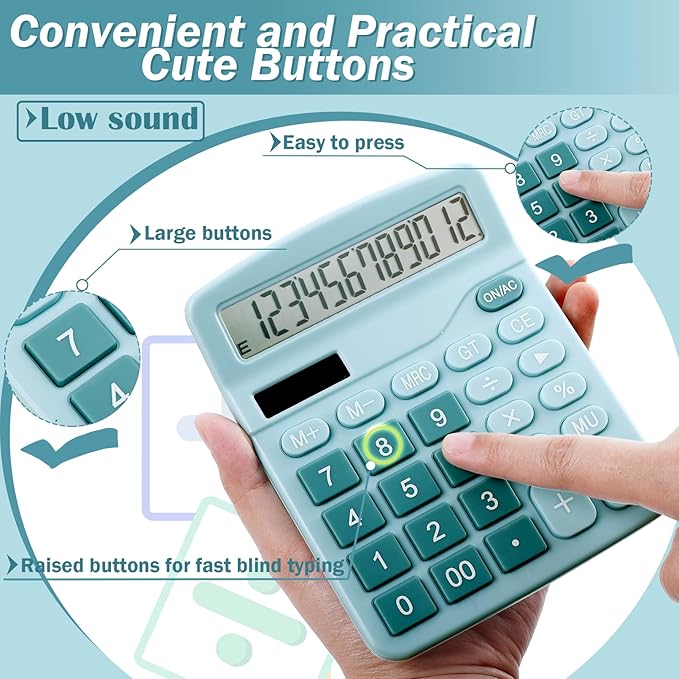 12-Digit Calculator, Desktop Calculators with Big Buttons and Large Display,Office Calculators Desktop,Solar Battery Dual Power,Desk Calculator for Office Home(Blue,8 Pack)-DeskLoop Office
