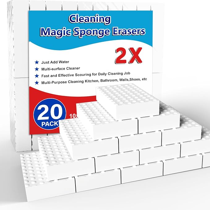 SmilinFit Magic Sponge Erasers, 20 Pack 2X Density Stronger Melamine Sponge by SmilinFit
